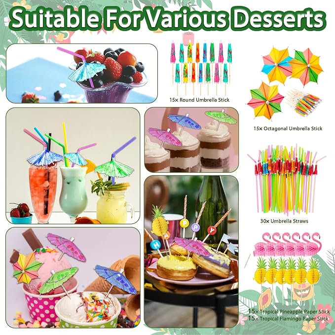 UJOYANT 323 Luau Party Decorations, Hawaiian Party Decorations Kit For Adults - "ALOHA"&"HAPPY BIRTHDAY" Banner, Balloons, Cake Topper, Straws, Table Skirt, Dinnerware Set For 25 Guests