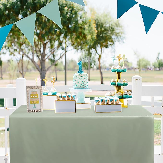 Obstal 2 Pack Table Clothes for 6 Foot Rectangle Tables - Water Resistant Washable Fabric Polyester Rectangle Table Cover Protector for Wedding, Banquet and Trade Shows, 72L x 30W Inches, Sage Green