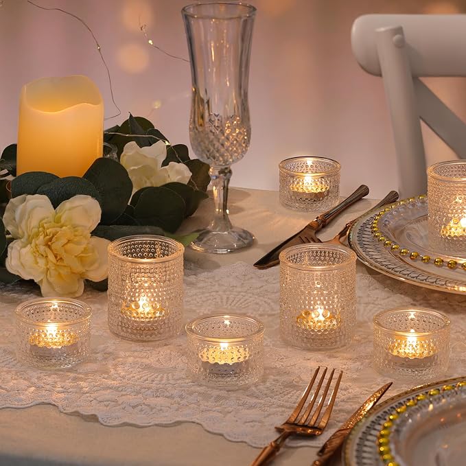 30-Pack Clear Glass Votive Candle Holders - Polka Dot Textured Tealight Holders with Mixed Heights (15 Large + 15 Small) for Wedding Centerpieces, Bridal Shower, Party & Everyday Home Decor