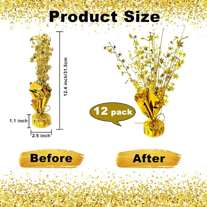 12 Pcs Metallic Foil Spray Centerpiece Party Star Table Decoration Brust Glitter Table Topper Decor for Birthday Graduation Holiday Christmas Dining Celebration New Year Party Supplies, Gold