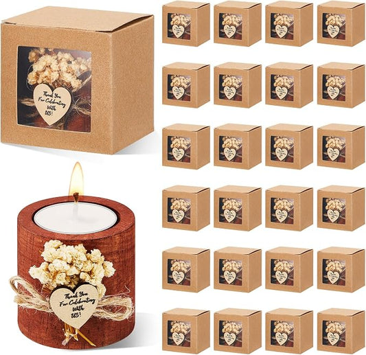 24 Pcs Rustic Wedding Party Favor Candle Holders Bridal Shower Favors Wooden Candles Favors Gifts Souvenirs for Guest Romantic Gifts Wedding Decorations (Dark Brown)