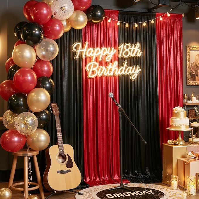 20ft x 10ft Red Black Sequin Backdrop Curtain for Parties, Wrinkle Free Glitter Photo Backdrop Drapes 4 Panels 5x10ft Back Drop Cloth for Wedding Photography Background