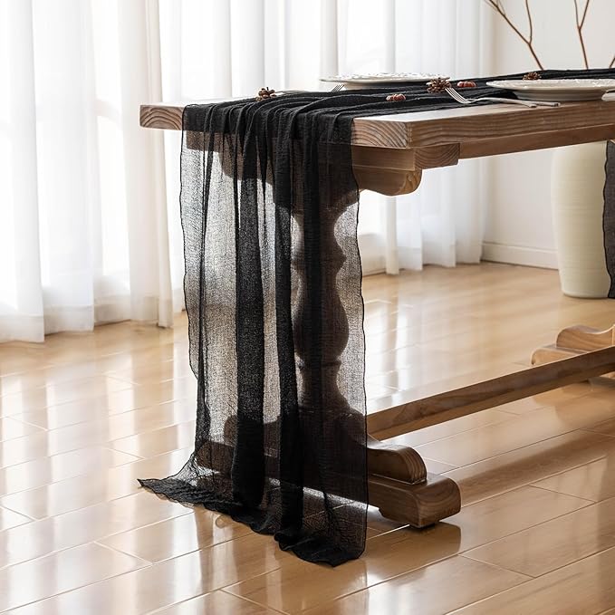 Keketoarrange 6pcs Halloween Table Runner Black Cheesecloth Gauze Rustic Premium Cotton Cheese Cloth Table Runner 120 Inch 10 FT for Wedding Bridal Baby Shower Long Sheer Boho Christmas Decorations