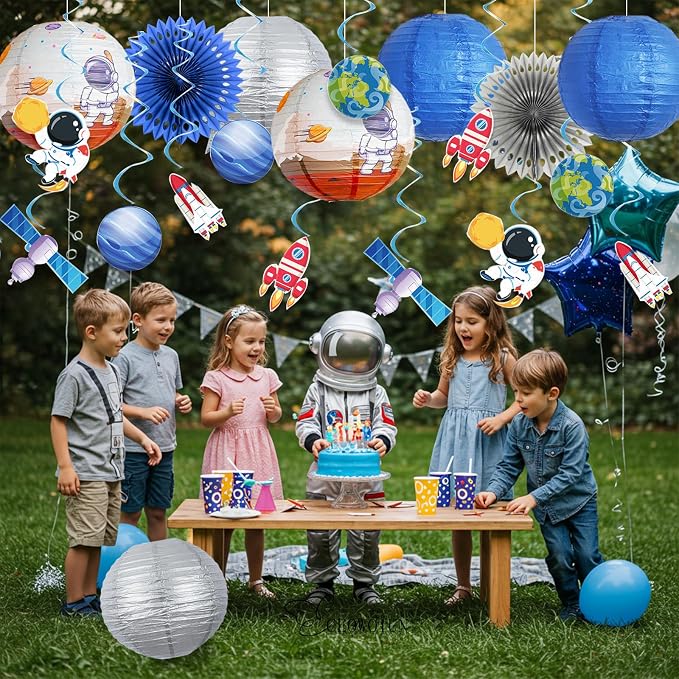 20 Pcs Astronaut Hanging Swirl Decorations Space Birthday Party Decorations Space Paper Lanterns For Outer Space Themed Parties, Birthday
