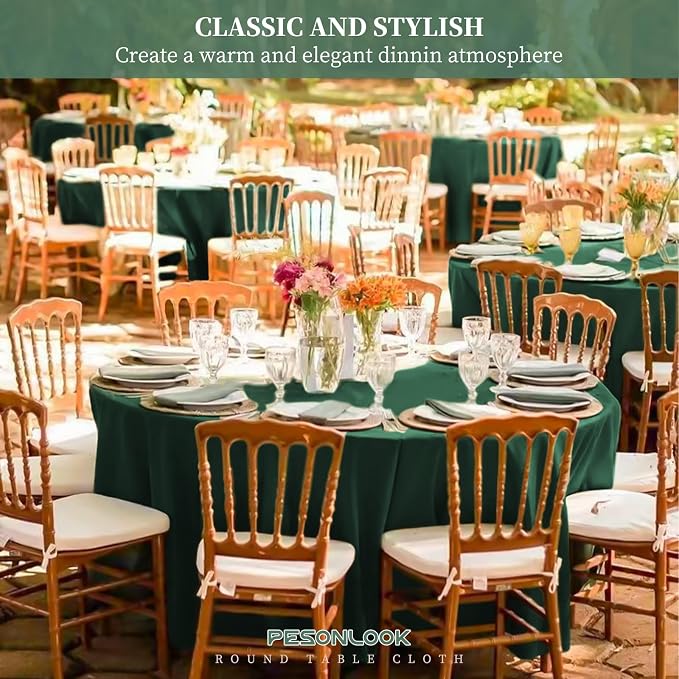 Pesonlook 12 Pack Round Tablecloth Hunter Green Polyester 90 Inch Washable Fabric Round Table Cover Hunter Green Tablecloth for Wedding/Party/Banquet/Dining/Buffet Table