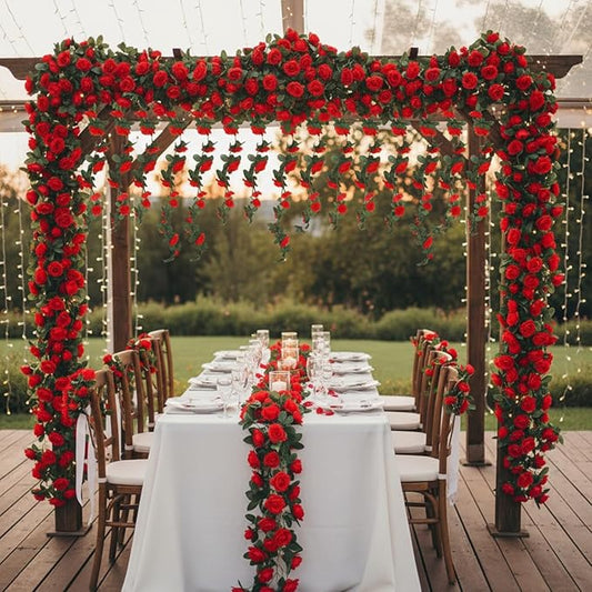 Suzile 20 Pcs 160 ft Artificial Rose Flower Garland Fake Silk Vine Flower Garland for Wedding Arch Realistic Faux Hanging Rose Floral Ivy for Wedding Wall Garden Balcony Porch Decoration