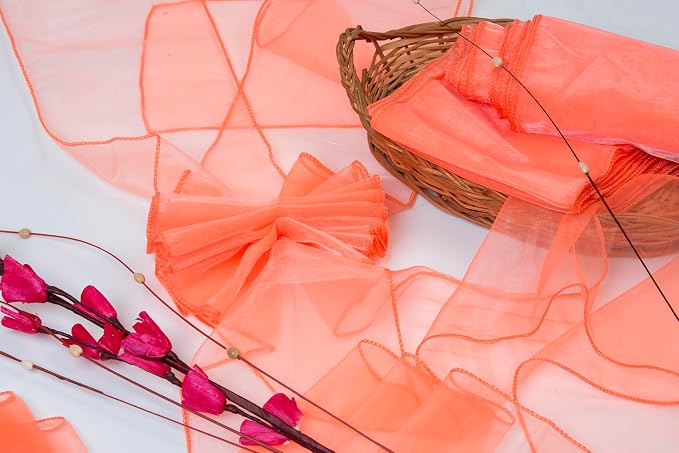 MDS® Pack of 150 Organza Chair Sashes for Wedding Decoration, Reusable Sheer Chair Bows for Banquet Chair Cover, Reception, Bridal Shower, Baby Shower, Birthday Party & Special Events - Light Orange