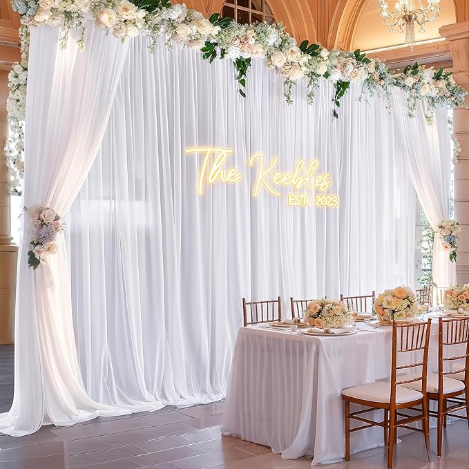 20ft x 10ft White Chiffon Backdrop Curtains, Wrinkle-Free Sheer Chiffon Fabric Photo Curtain Drapes for Wedding Ceremony Arch Party Stage Photography Decorations