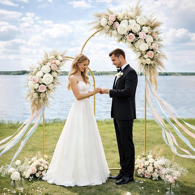 Metal Arch Backdrop Stand 2 Set (7.2FT/6FT), Gold Wedding Arch Frame, Balloon Arch Stand for Wedding, Baby Shower, Birthday, Ceremony, Party Decor