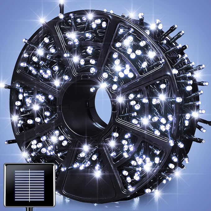 JMEXSUSS 600 LED Solar Christmas Lights Outdoor Waterproof, 206.7ft White Solar Lights Outdoor, 8 Modes White String Light for Yard Patio Tree Gardens Wedding Party Christmas Decor