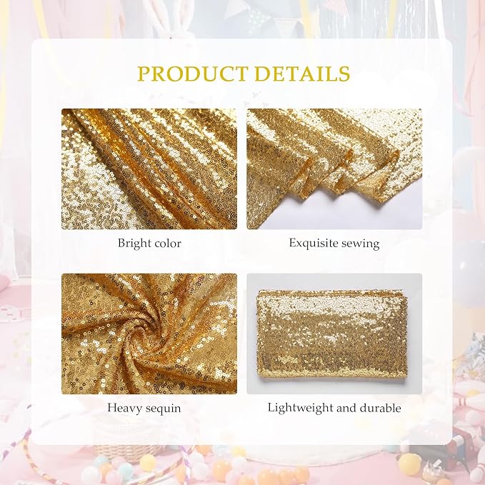 54 Pieces of Gold Sequin Chair Ribbons and Table Runners, 48 Sequin Chair Bows, 6 Glitter Table Runners, Suitable for Wedding Parties Birthday Meeting Events Decorations (Gold)