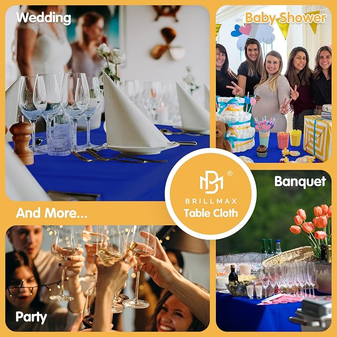 BRILLMAX 8 Pack Royal Blue Tablecloths 70 x 120 Inch for 6ft & 8ft Rectangle Tables - 150 GSM Polyester Fabric, Universal Fit, Water, Stain & Wrinkle Resistant Cloth Cover for Wedding Banquet