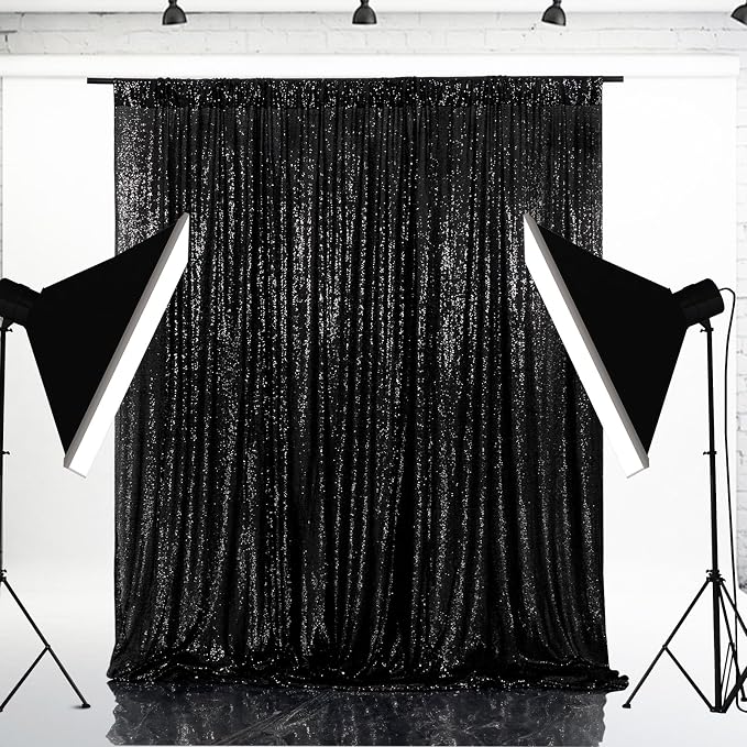 Eternal Beauty Black Sequin Backdrop, 8x8 Ft Glitter Background Curtains for Shimmer Photography Party Wedding Birthday Back Drop Decor