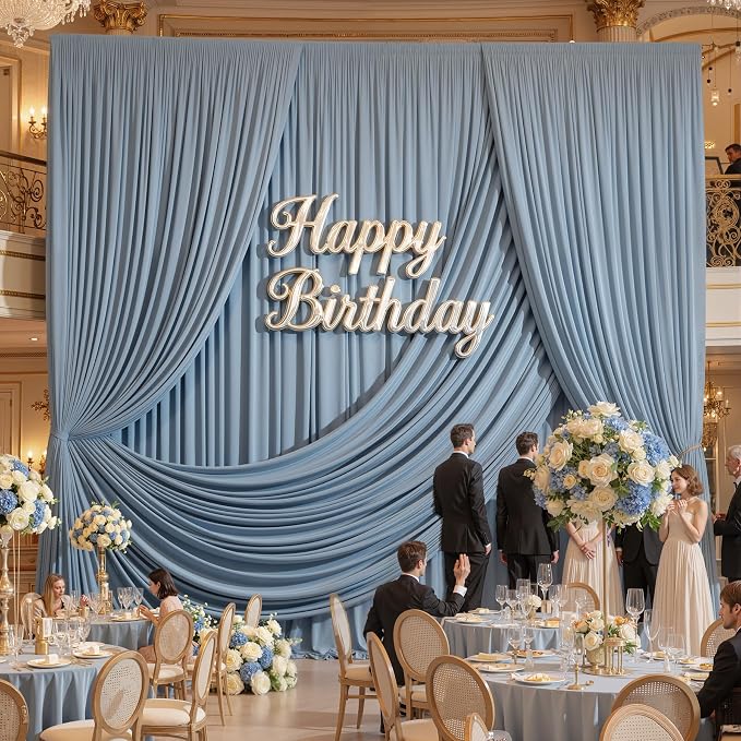 30x16ft Dusty Blue Backdrop Curtains for Wedding Party, 6 Panels 16 ft Long Back Drop Cloth, Wrinkle-Free Polyester Drapes for Birthday, Baby Shower, Stage Photography Background