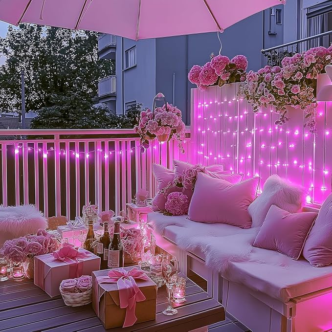 JMEXSUSS 66 Ft Connectable Pink Lights for Room Decor, 200 LED Pink String Fairy Christmas Lights Clear Wire Plug in for Bedroom Indoor Outdoor Girl's Room Home Anniversary Birthday