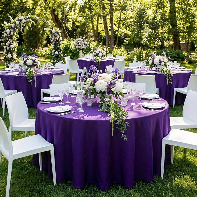8 Pack Round Tablecloth 120 Inch Cloth Purple Tablecloth for Round Tables, Washable Polyester Table Cloth Stain and Wrinkle Resistant Decorative Table Cover for Wedding Party Dining Banquet