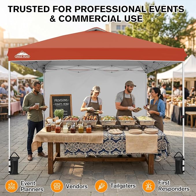 EAGLE PEAK Commercial Canopy 10x10 Pop Up Canopy Tent with 1 Sidewall, Easy Setup Heavy Duty Instant Event Shelter for Vendors & Markets, Outdoor Sun Shade, Brick Red