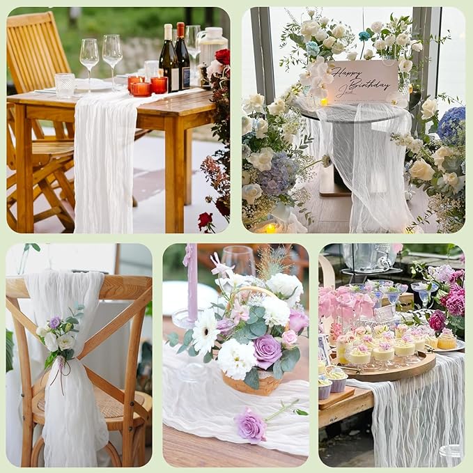 Wokceer Cheesecloth White Table Runner Valentine's Day 2Pack 10FT Ivory Boho Gauze Cheese Cloth Table Runner for Party Easter Rustic Sheer Runners for Baby Bridal Shower Wedding
