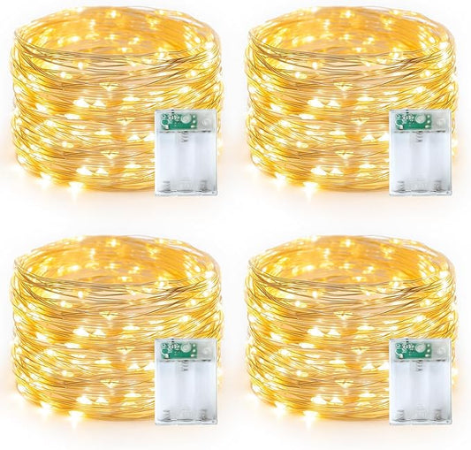 YEGUO 4 Pack Fairy Lights Battery Operated - 16ft 50 LED String Lights, Christmas MIni Lights Indoor for Bedroom Wedding Party Holiday Gift (Warm White)