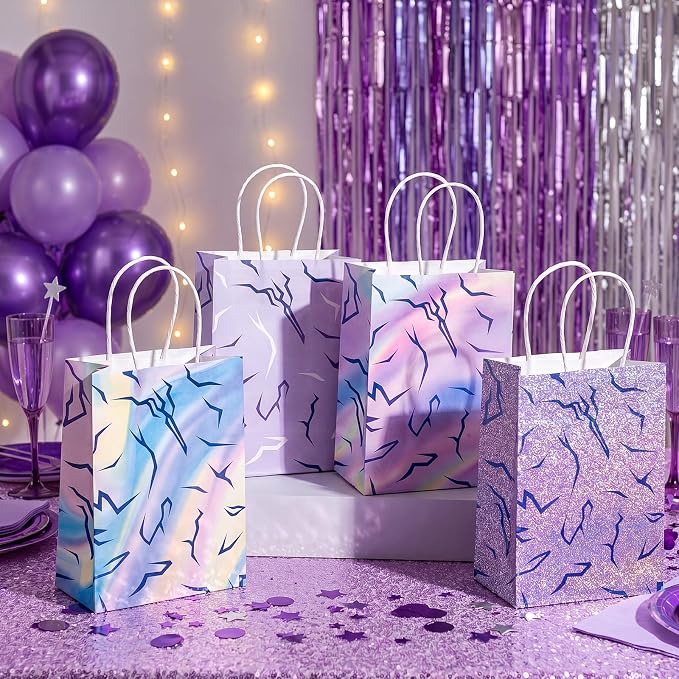 Tosstuki 32 Pcs Kpop Party Decorations, Kpop Party Favor Bags with Handles Purple Lightning Print Gift Bags for Korean Movie Music Birthday Parties Supplies