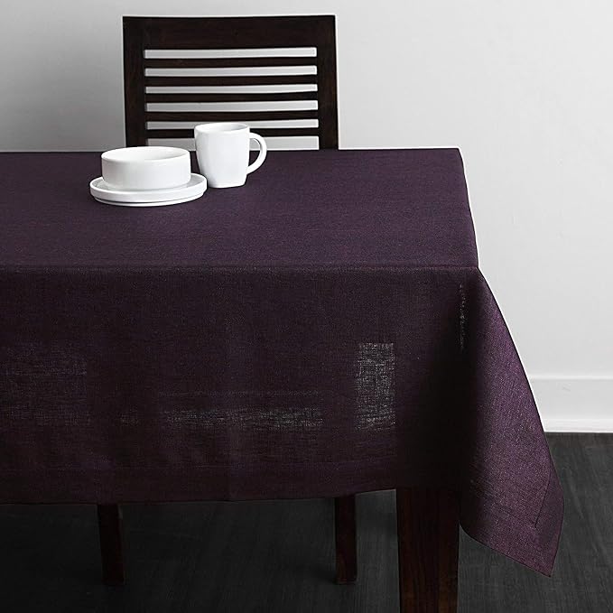 Solino Home Grape Linen Tablecloth 60 x 108 Inch - 100% Pure Linen Table Cloth for Rectangle Tables - Athena, Machine Washable Tablecloth for Summer