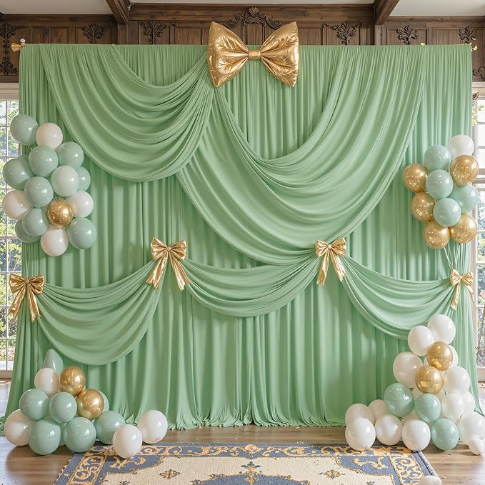 20 x 10ft Sage Green Backdrop Curtains, Light Green Wrinkle Free Draping Fabric Wedding Birthday Baby Bridal Shower Graduation Party Drapes for Backdrop Photography Photo Booth Background Decoration