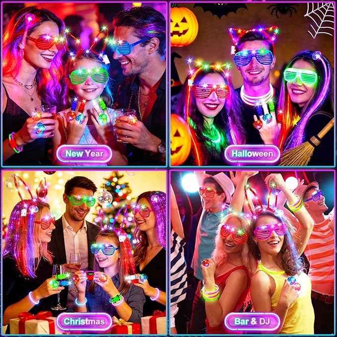 SHQDD 154PCS Glow in the Dark Party Supplies, Neon Party Accessories for Kids & Adults with Connectors and Glow Sticks to DIY, Light up Party Favors for Birthday, Concert, July 4th, Halloween