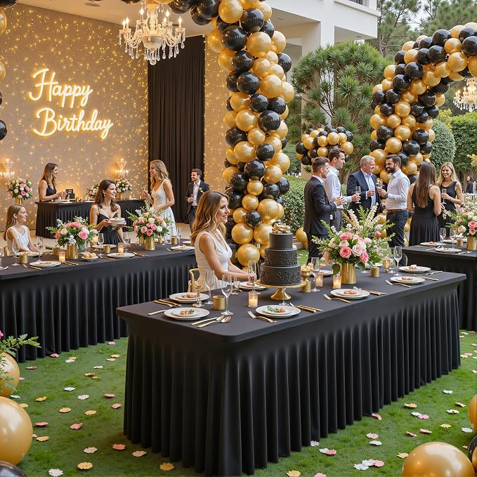 6 Pack Black Table Cloth for 8 Foot Rectangle Tables Spandex Fitted Tablecloth 8ft Stretch Table Covers Skirt Black Banquet Tablecloths Wrinkle Free Tablecloth for Party Wedding Birthday Event