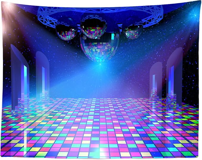 BELECO Disco Party Backdrop 10x6.5ft Fabric 70s 80s 90s Ball Stage Night Club Neon Music Birthday Theme Decorations Let's Glow Crazy Studio Props, Retro-11-1065