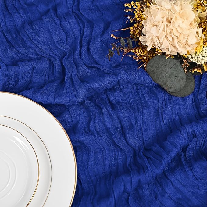 24 Pack Royal Blue Table Runners 10Ft Cheesecloth Table Runner Rustic Gauze Table Runner Romantic Long Sheer Fabric Cheese Cloth Table Runner for Wedding Party Bridal Baby Shower