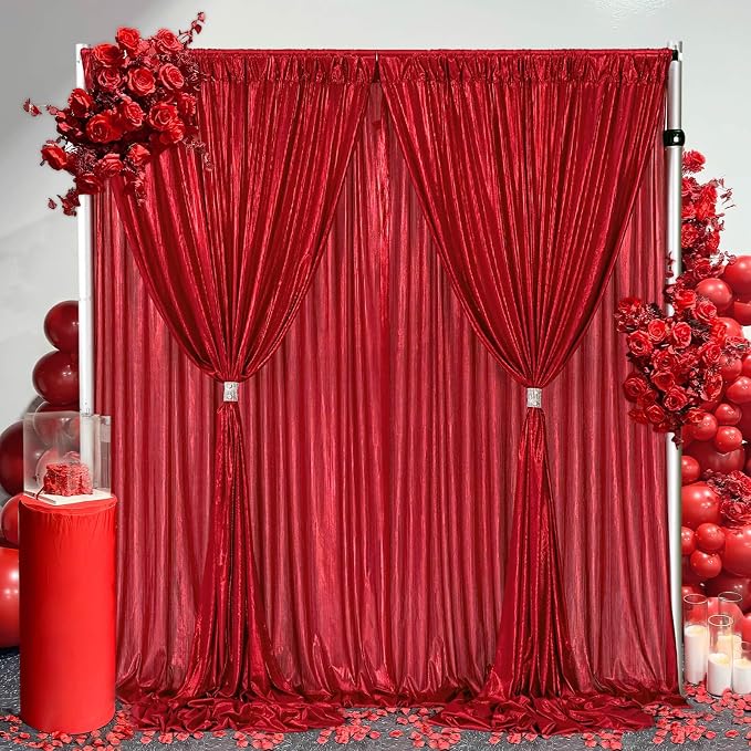 Sequin Photography Backdrop Curtain 4.8FT x 10FT Shimmer Panel 4PCS for Party Decoration Christmas New Year Housewarming Outdoor, Red