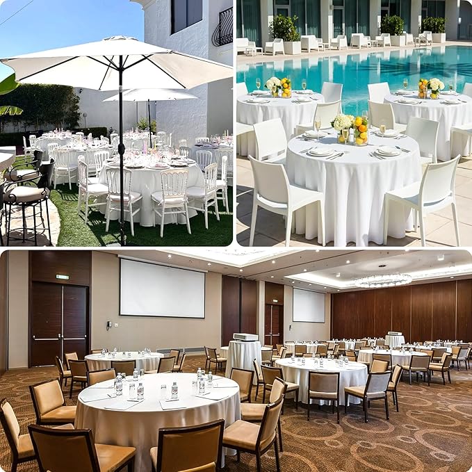 8 Pack Round Tablecloth 90 Inch White Table Cloth for Round Tables, Washable Polyester Tablecloth Stain and Wrinkle Resistant Decorative Table Cloth for Wedding Party Dining Banquet