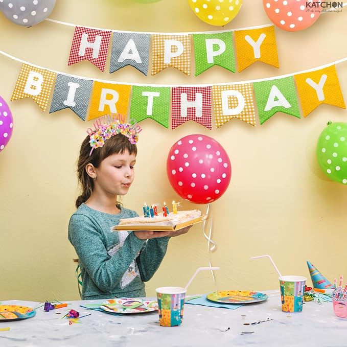 KatchOn, Colorfull Fabric Happy Birthday Banner – Pre-Strung, 10 Feet | Happy Birthday Sign for Birthday Party Decorations for Women, Men | Happy Birthday Sign Backdrop for Happy Birthday Decorations