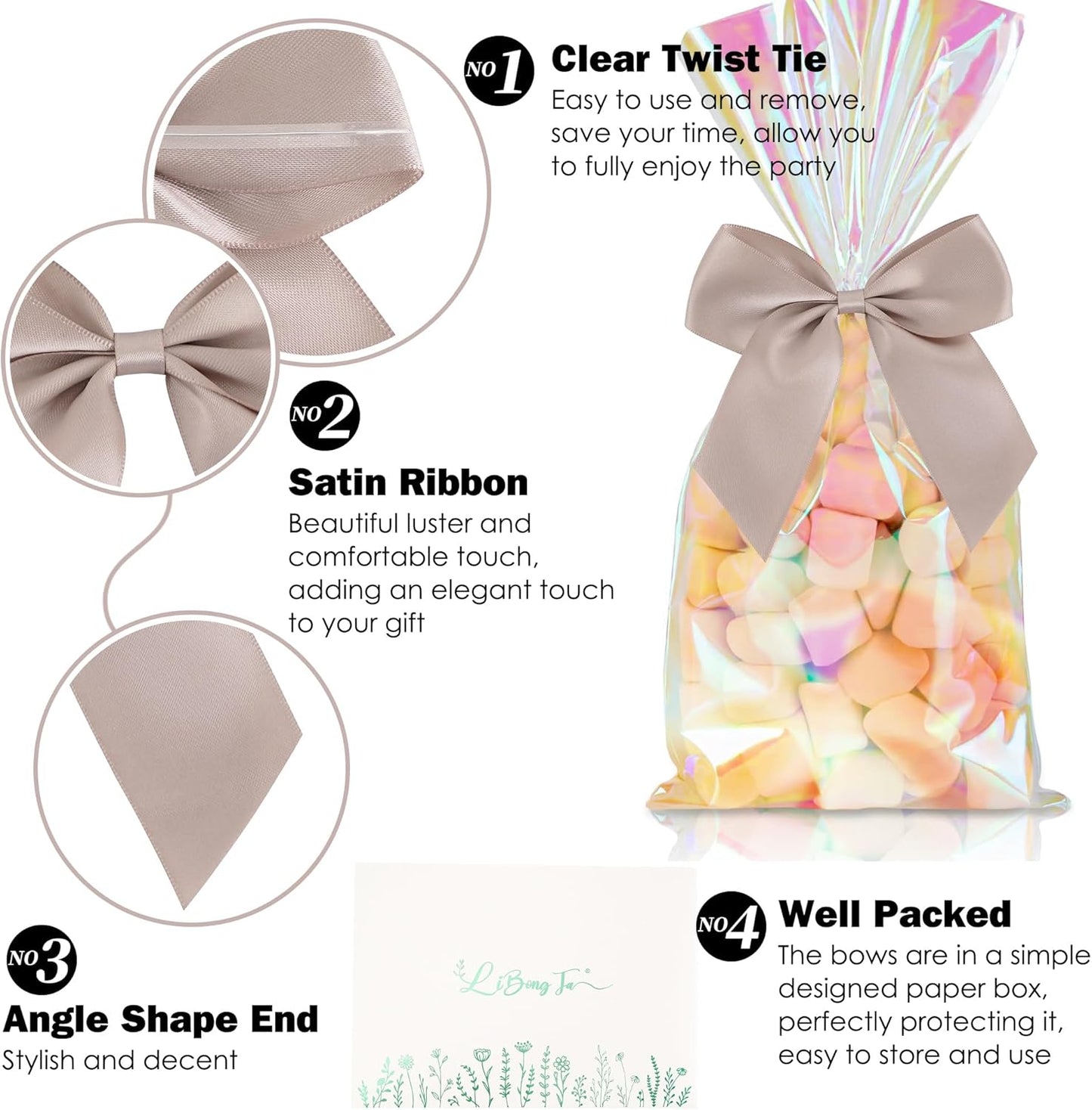 4.5" Satin Ribbon Dusty Rose Bows for Gift Wrapping, Twist Tie Bows, Cute Bows for Crafts, Party Favors, Premade Bows Pre-Tied Decorative Bows for Flower Bouquets Candy Apple Bows-24 Counts