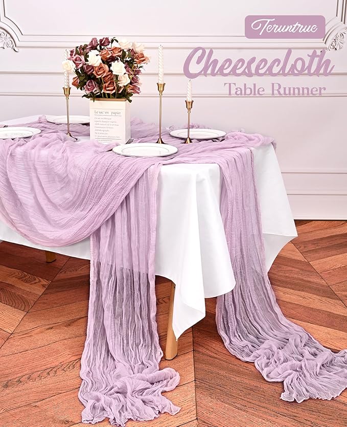 20 Pack Lavender Table Runner 10FT Long Cheesecloth Table Runner Cheese Cloth Gauze for Wedding Party Birthday Decoration-Lavender
