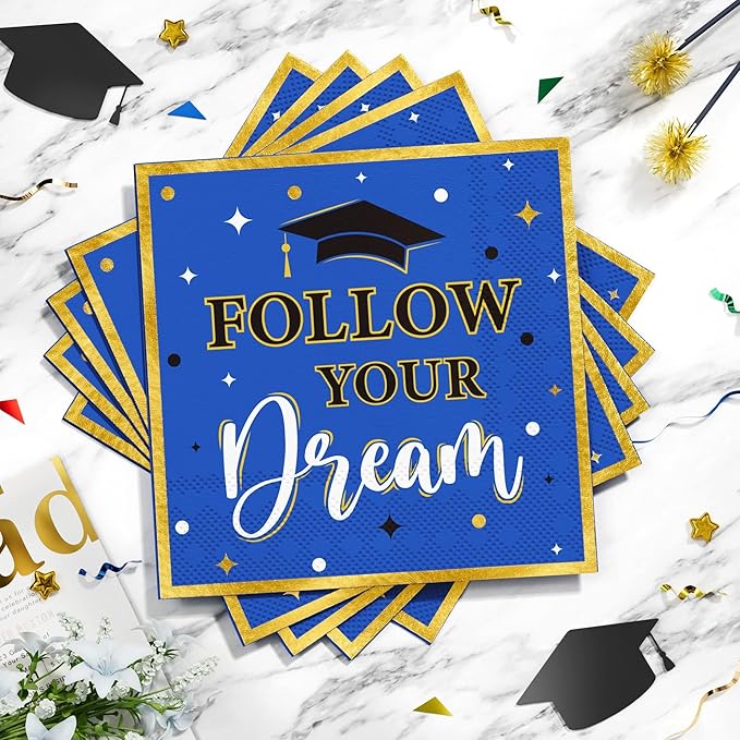 Ecomore Graduation Decorations Class of 2026, 350PCS Graduation Party Supplies Disposable Dinnerware(Serve 50) with Paper Plates Cup Napkin Fork Knife Spoon College High School Grad Decor(Blue & Gold)