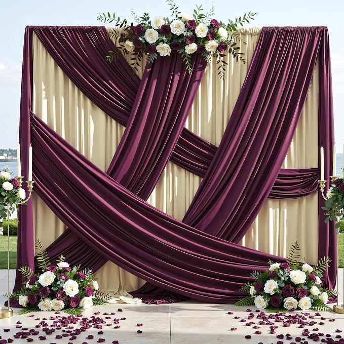 50ft×12ft Burgundy Backdrop Curtains for Wedding Parties, 10 Panels Wrinkle Free Polyester Photo Backdrop Drapes Back Drop Cloth for Birthday Photography Background