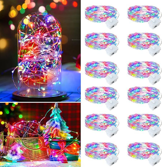12 Pack Multicolor Fairy Lights Battery Operated, 7ft 20 LED Mini String Twinkle Lights for Easter Valentine's Day Christmas Mason Jars Centerpiece Table Decorations (12, Multicolor)