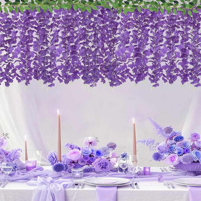 ZINHO 60 Branches Wisteria Hanging Flowers, Artificial Purple Wisteria Flowers Garland for Wedding Arch Ceremony Party Garden Home Backdrop Decor