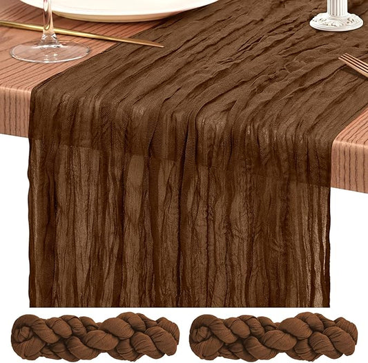 2 Pack Cheesecloth Table Runner 10FT Brown Table Runner Boho Gauze Cheese Cloth Table Runners Long Rustic Sheer Table Decorations for Wedding Party Baby Bridal Shower Birthday Holiday Home