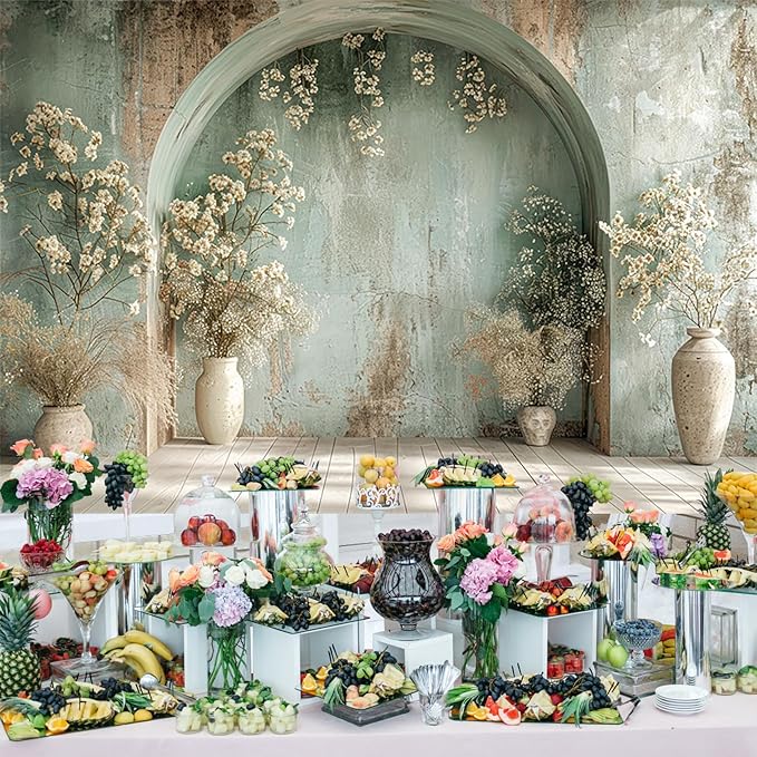 Baocicco 8x6.5ft Vintage Flower Wall Backdrops for Photography Mint Green Ancient Background Cloth Victoria Floral Bridal Shower Honeymoon Travel Vocation Props Wedding Engagement Party Banner Props