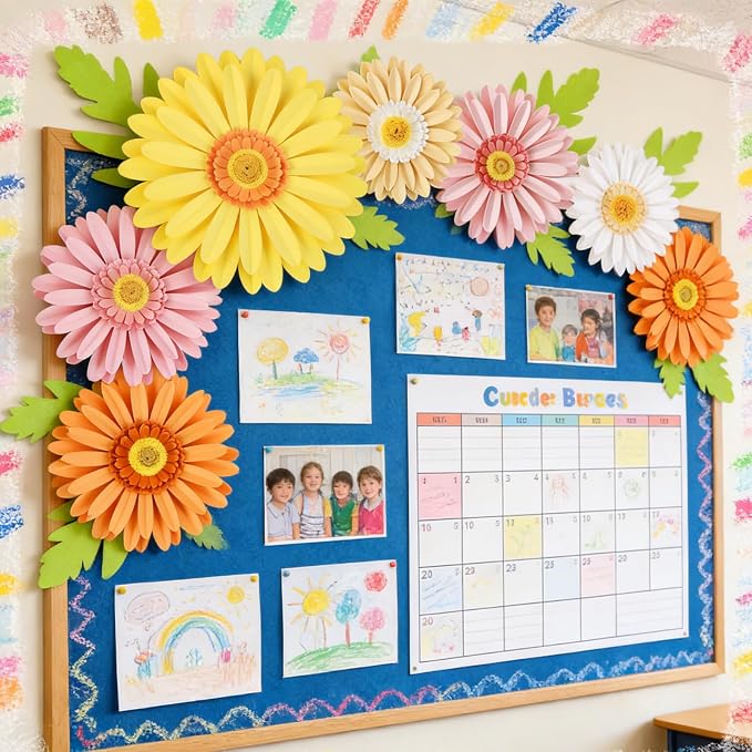 SUNBEAUTY Paper Flowers Decorations for Wall 3D Giant Daisy Artificial Flowers Bulletin Board Decoration Floral Paper Flowers Hanging for Spring Classroom Office Decor Wedding Baby Shower Garden Party