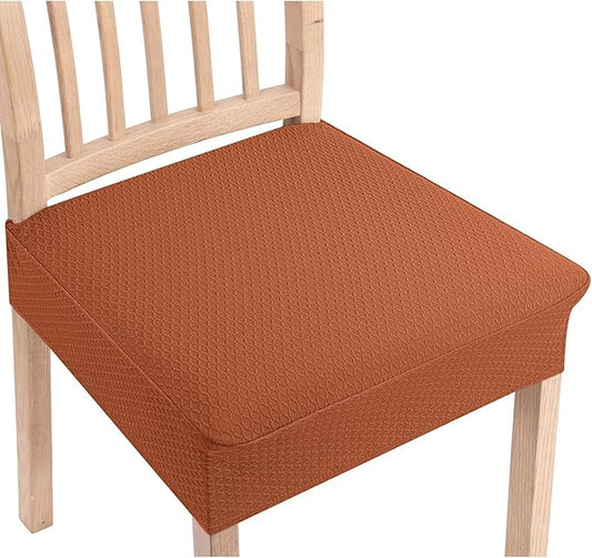 Smiry Stretch Jacquard Seat Covers for Dining Room Chairs Set of 4, Removable Washable Chair Seat Protector Slipcovers, No Rear Covers, Rust