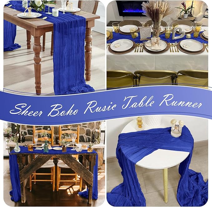 15 Pack Royal Blue Cheesecloth Table Runner 17 x 108 inch Cheese Cloth Table Runners 9ft Blue Table Runner Rustic Romantic Sheer Gauze Runner for Wedding Party Baby Shower Table Decoration