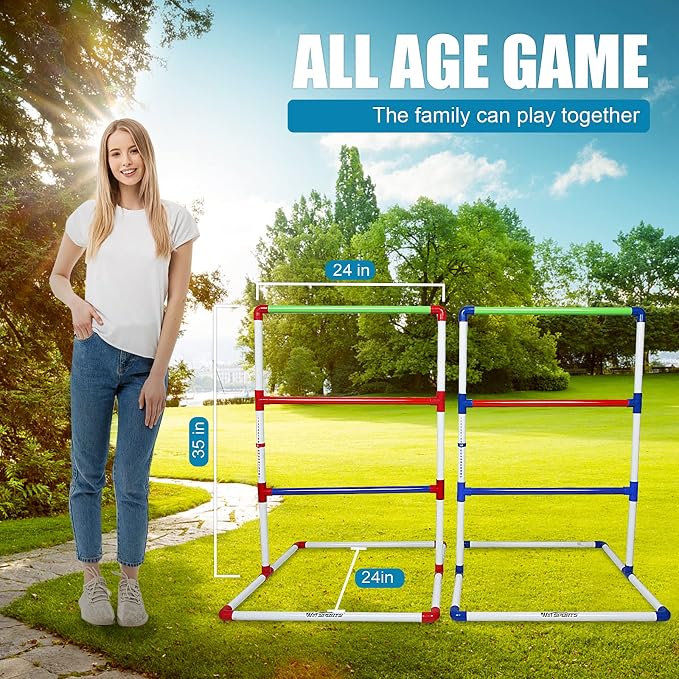 Ladder Toss Outdoor Game Set - Win SPORTS Indoor Ladder Ball Toss Game with 6 Weighted Bolos, Carrying Case and Sand Weighted PVC Piping,Games for Adults, Kids, Family