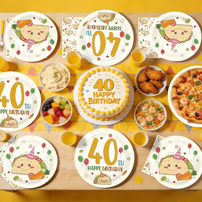 96Pcs Taco 40th Birthday Party Decorations Taco 40th Bout Plates and Napkins Mexican Fiesta Decoration for Men Women 40 Year Old Cinco De Mayo Fiesta Mexicano Summer Birthday Party Supplies Serves 24
