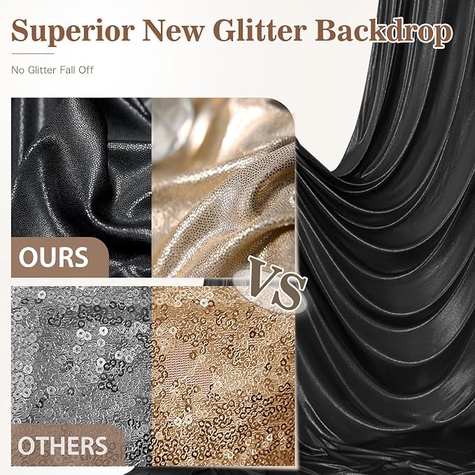 20ft x 10ft Champagne Black Sequin Backdrop Curtain for Parties, Wrinkle Free Glitter Photo Backdrop Drapes 4 Panels 5x10ft Back Drop Cloth for Wedding Photography Background