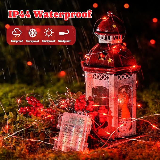 JMEXSUSS 2 Pack Red Fairy Lights Battery Operated, Total 200 LED 66ft Halloween String Lights with Remote, Red Lights for Bedroom Wreath Mantle Tree Fence Indoor Outdoor Fall Xmas Halloween Decor