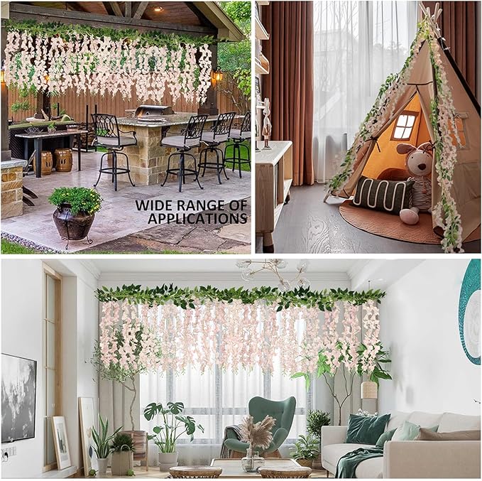 ZINHO 60 Branches Wisteria Hanging Flowers, Artificial Pink Wisteria Flowers Garland for Wedding Arch Ceremony Party Garden Home Backdrop Decor