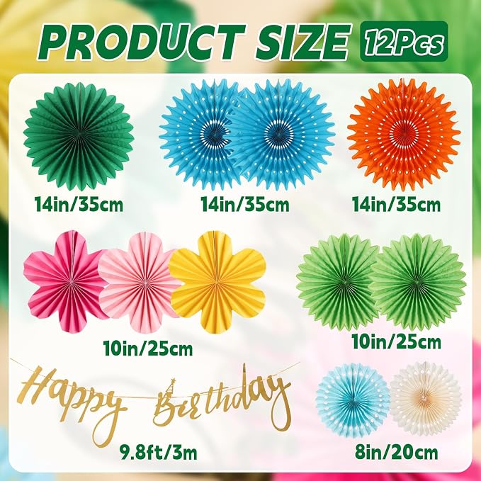 PAPER JAZZ Flowers Paper Birthday Party Decorations Happy Birthday Banners Red and Blue Paper Fans Classroom Decor Flower Wall Decor Hanging Ceiling Decorations